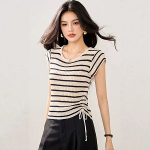 puella | Summer Thin Short Womens Knitwear Ice Silk Drawstring Design