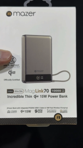 (CCC Certified) Mazer Powerbank Qi2 10000mAh Wireless Powerbank PD30W | USB-C Cable | Ai Display