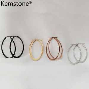Kemstone ต่างหูห่วงเงินสีโรสโกลด์แฟชั่นเหล็กสเตนเลสสีดำ สำหรับผู้หญิง ของขวัญ