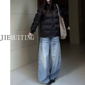 Low Waist Wide Leg Denim Jeans Womens Loose Floor Length Cat American Retro Style plus Size Cotton Trousers