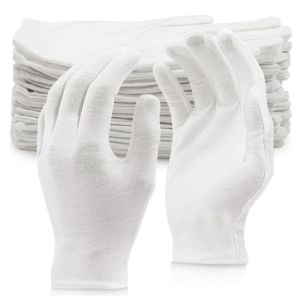 12Pairs White Cotton  Safety & Work Gloves Women White Cotton Cosmetic Moisturizing Gloves for Serving Archival Jewelry Hand SPA