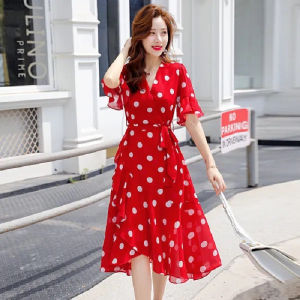 Summer 2023 Womens Short Sleeve Polka Dot Dress Korean Design Sensation Unique High Waist Irregular Skirt Princess Style