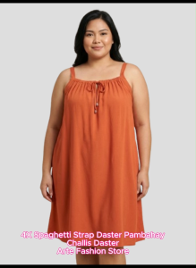 iChubby Plus Size (4XL) Plain Color CHALLIS FABRIC Square Neck Spaghetti Strap Pambahay Daster Dress with Side Pocket for Women