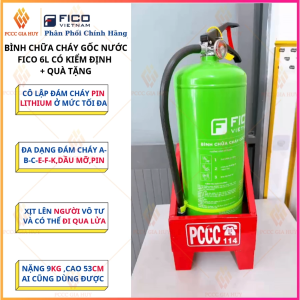 [CÓ KIỂM ĐỊNH]Combo 1 Bình chữa cháy gốc nước đa năng 6L FICO-FC-106-WB-Kèm kệ sắt và Tặng NQTL 2IN1-Dùng cho pin xe điện