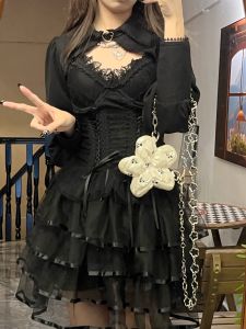 Original Dark เซ็กซี่ หวาน เจ้าหญิงปรารถนาบริสุทธิ์เผ็ดอ้วน กระโปรงสั้น เอว Cinching พรางหุ่น กระโปรงชั้น งานเลี้ยงวันเกิด เดรส