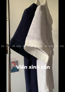 Xám/ Xanh Thêu nơ Vải cotton thun mát mịn Áo polo QC cổ bẻ viền sóng dáng ngắn tôn dáng đáng yêu nữ tính năng động HOME POLO