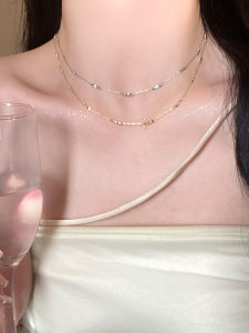 Ultra-Fine Silver Dust Necklace Elegant Minimalist Fashion Womens Jewelry Alloy Pendant Geometric Pattern 45cm Length