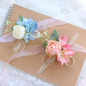 Mori Style Wedding Bridegroom Bride Groomsman and Bridesmaid Sisters Corsage Wrist Flower Flower Girl Bracelet Wedding Corsage Boutonniere