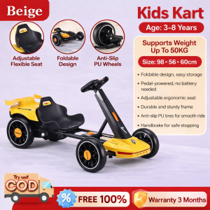 Beige Remote Control Foldable Go Kart with Built-in Music - Rechargeable Battery Racing Car for Adults/Kids