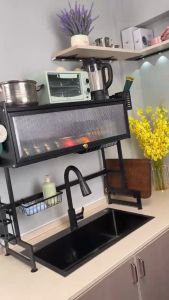 BIG Size Adjustable 1/2 Tiers 95/105CM Dish Rack Cabinet Rack Over-The-Sink Drainer with Cover Plate Drying Rack Dish Rack Kitchen Organizer