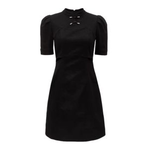 New Chinese Style Waist Exposure Short Denim Skirt Dress Womens Bubble Sleeve Stand Collar A-Line Summer Dress