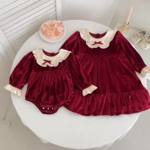 Christmas New Baby Girls Dress Winter Velvet Clothes Kid Girl Party Dress Red Bow Kids Clothing Princess Children Dresses Girls