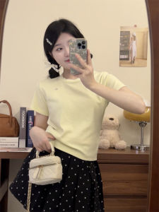 Slim Fit Short Sleeve round Neck T-Shirt Womens Pure Color Casual Style Summer Fashion Small Size Shoulder Length Top