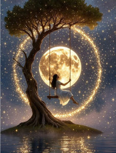 500/1000/1200/2000PCS Jigsaw Puzzle Peaceful Moon Swing Girl Night Scene For Adults Ideal For Stress Relief And Relaxation