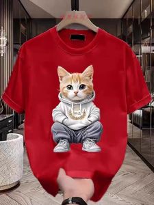 Tren mode baru terlaris pakaian pria dan wanita boneka hewan peliharaan kucing lengan pendek