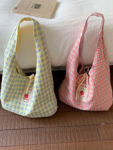 Double-Sided Canvas Tote Bag Womens Commuter Shoulder Bag Large Capacity Student Class Travel Tote Bag Korean Style Shopping Bag