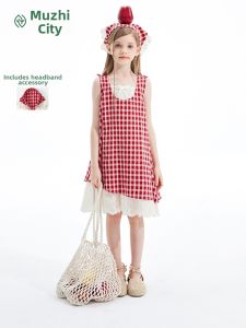 iplant | Summer New Style Mid-to-Large Girls Plaid Pinafore Dress