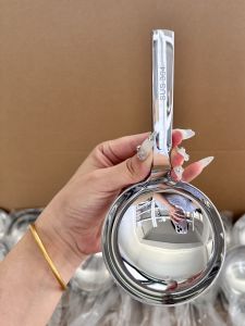 Boshang Home 304 Stainless Steel Korean Style Large Head Soup Spoon Short Handle Rice Serving Spoon Flour Serving Spoon