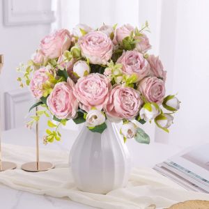 Artificial Flowers Silk Peony Rose Room Home Vases Festival Wreath Wedding Fake Bouquet Decora Accessory Diy Colorful Gift Props