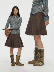 JNXS | Váy Xếp Ly Len Cổ Điển Phong Cách Preppy Mùa Thu Đông