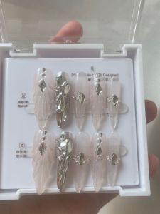 Handmade Wear Nail Nude Color Series Three-Dimensional Shell Cat Eye Luxury Full Diamond Detachable White Fake Nail Patch Manicure