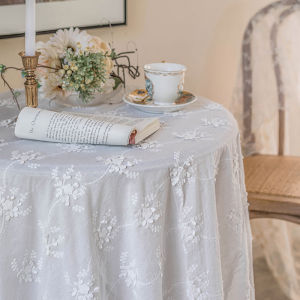 Cotton White Round Table Vintage Lace Embroidery Coffee Table Tablecloth French Fancy Dustproof Cover Cloth Scandinavian Accessible Luxury