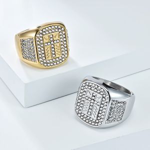 Kemstone Hiphop Titanium Cross Full-Zirconia Mens Ring - Streetwear Jewelry Durable & Hypoallergenic