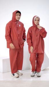 Jas Hujan Pria Wanita Dewasa Setelan Celana Tebal Awet Elastis By Zotta - Merah
