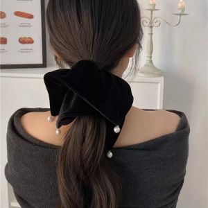 Korean Velvet Hair Strap Square Pearl Hair Scrunchie Extra Large Elastic Hair Strap Womens Girl Headwear Hair Accessories