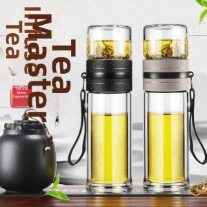 Tea Water Separation Double-layered Insulated Glass Cup