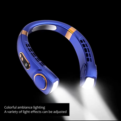 Multifunctional Neck Fan with LED Light & Power Display, Quiet Hands-Free Bladeless Fan for Offi