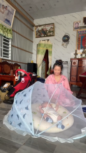 Màn mùng chụp tự bung cho bé trẻ em sơ sinh bé lớn gấp gọn thương hiệu Kiều Phi có mái che ánh sáng
