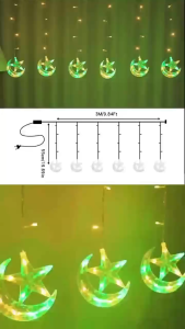2026 Hari Raya Decoration 5M 158LED Hari Raya Lights GreenWarm Fairy Lights 8Modes Star Moon Lights Ramadan Lights