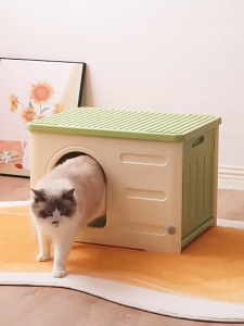 Cat House for Outdoor Indoor Use Stackable Feral Shelter Durable Pet House Weatherproof Waterproof Elevated Half Closed Design Four Seasons Universal Dog Sleeping Bed Plastic