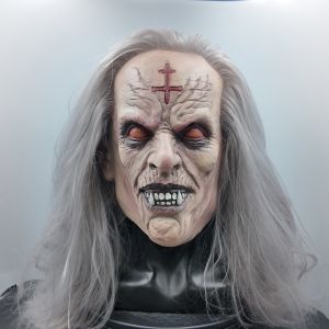 Creepy Zombie Demon Mask Full Head Latex Long Gray Hair Halloween Horror Cosplay Party Costume Prop