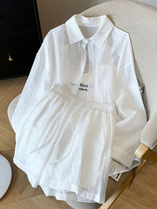 ชุดกันแดดฤดูร้อนสำหรับผู้หญิง ชุดสามชิ้น ผ้าฝ้ายผสมโพลีเอสเตอร์ ปกโปโล กระดุมเดียว ปกติ ระบายอากาศได้ดี น้ำหนักเบา แขนยาว