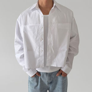 DAVID&ME | Light Blue Short Big Pocket Long Sleeve Mens Shirt Spring/Summer Wrinkle-Resistant Sun-Protective