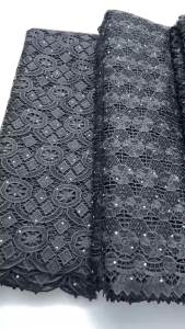 Black Nigerian Cord Guipure Lace Fabric 2026 High Quality 5 Yards Knitted African Water Soluble Lace Fabric for Dress Sewing