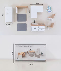 Dollhouse Miniature Wooden Kitchen Furniture Sofa Bed Wardrobe Dollhouse Accessories Micro Landscape Role Play Game for Todders