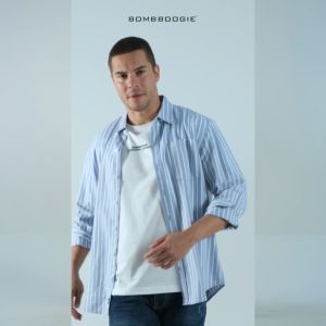Bombboogie Kemeja Pria Regular Marlow Blue White 24929B5BI