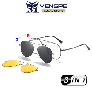 MENSPE แว่นตากันแดดโพลาไรซ์กันแสงสีฟ้า3 In 1สำหรับผู้ชายแว่นกันแดดแฟชั่นการมองเห็นได้ในเวลากลางคืนกันแดดดีไซน์ลำแสงคู่ใช้ได้ทั้งชายและหญิงกีฬาท่องเที่ยวกลางแจ้งแฟชั่นกันรังสียูวีป้องกันแสงสีฟ้าสำหรับวิ่งปีนเขาสำหรับผู้ชายและผู้หญิง