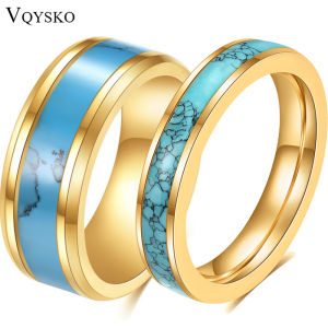 VQYSKO Turquoise Band แหวนทังสเตนบุรุษสตรีแหวนแต่งงานแคริบเบียนแหวน Turquoise แหวนผู้ชายแหวน