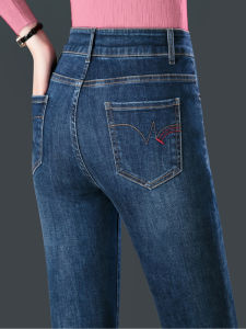 High Waist Slim Fit Jeans Womens Spring Autumn New Style Elastic Casual Cotton Denim Pants Mid-aged Fashionable Trousers