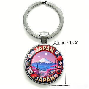 1PC JAPAN Keychain Sakura Red Sun Snow Hinomaru Mount Fuji Metal Glass Dome Japanese Souvenir Key Chain JapanTravel Keepsake