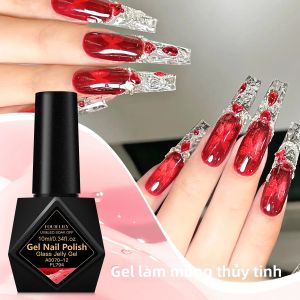 Sơn Móng Tay Dạng Gel Thủy Tinh FOUR LILY 10ml Màu Đỏ Tím Bán Trong Suốt Sơn Gel UV Dùng Cho Nail Art Lớp Phủ Bán Vĩnh Cửu