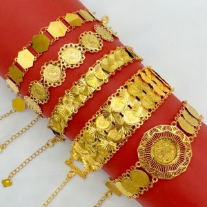 สร้อยข้อมือเหรียญทองแดงโบราณชุบทองผู้หญิงเครื่องประดับงานแต่งงานแฟชั่นของขวัญเดือนรอมฎอน