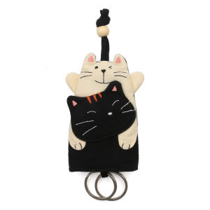 Cartoon 3D Cotton Patchwork Key Pouch With Double Ring