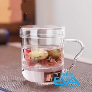 Cốc Lọc Trà / Ly Kèm Lõi Lọc Trà Thuỷ Tinh Chịu Nhiệt Quai Kiểu Wave Ear Glass Mug 300ML