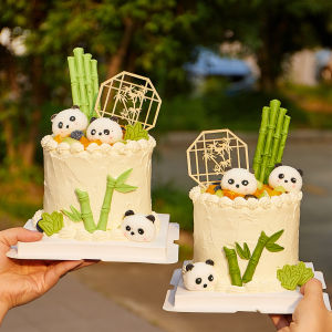 Trendy Panda Cake Decoration Silicone Bamboo Chinese Style Screen Plug Cotton Candy Grass Biscuit Birthday Party Supplies