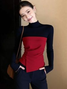 SHANGSHA | Design Unique Stylish Elegant Black Color Block T-Shirt